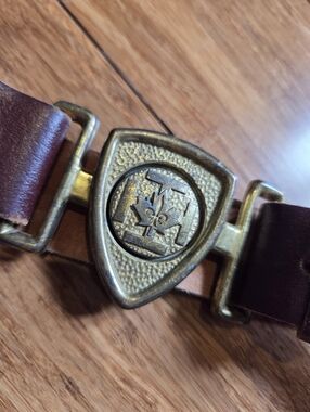 Vintage Canadian Scout Belt Leather Fleur de Lis Buckle CAP 53A Brown